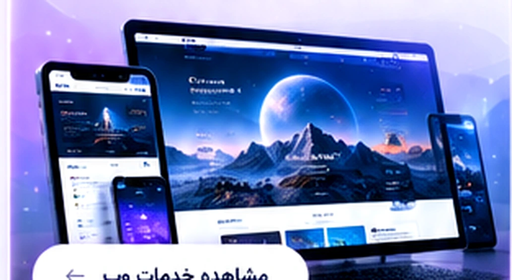 نمای مفهومی لپ‌تاپ، موبایل و یک وب‌سایت مدرن
